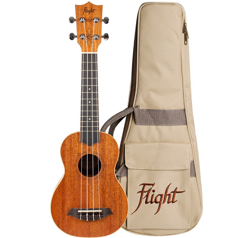 The Flight DUS321 is a soprano-sized ukulele. It has a laminate mahogany top, paired with laminate mahogany back and sides, giving it a very warm and resonating sound. Flight DUS321 Soprano Ukulele Mahogany with Bag and Free Shipping A Perfect First Ukulele.