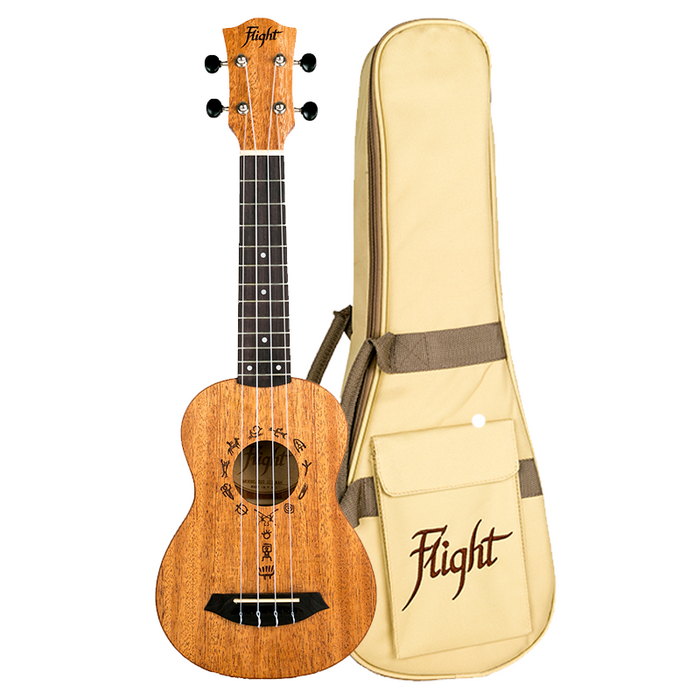 Flight DUS410 QA Quilted Ash Soprano Ukulele with Bag
