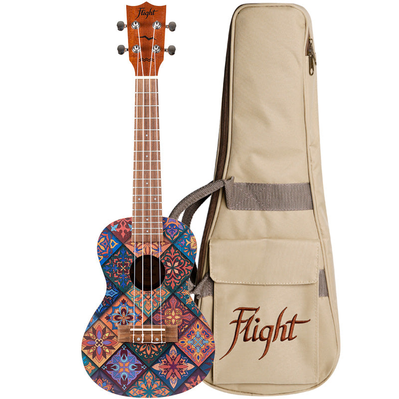 The Flight AUC-33 Fusion Concert Size Ukulele is a classy, mystical and prestigious ukulele that is ideal for celebrities, big shots, and royalty–or for anyone that wants to feel like they are on top of the world.  