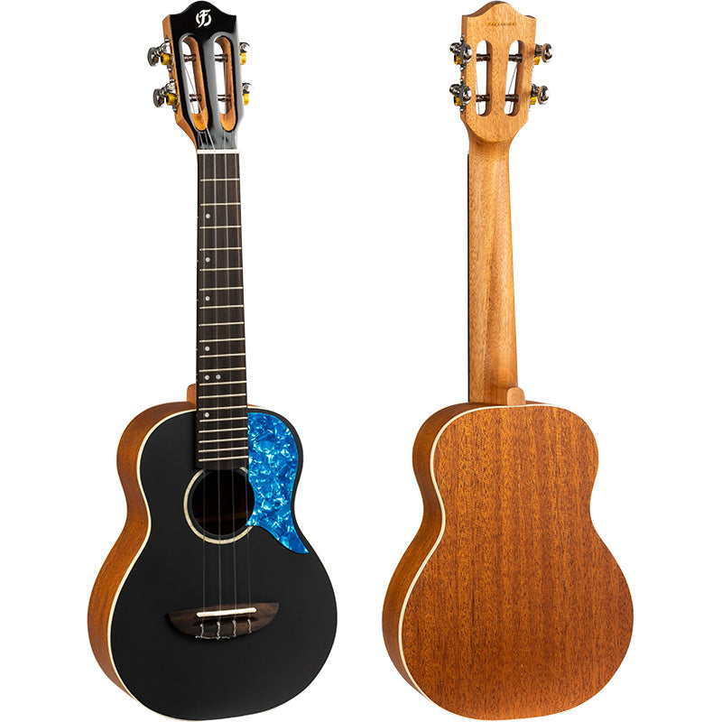 There’s a new princess in town! Meet the Flight Iris, a solid spruce top concert ukulele sporting a painted top in black, blue, or red, pick guard, and laminate mahogany back and sides. Flight Iris Concert Ukulele Black with Gigbaga and Free Shipping