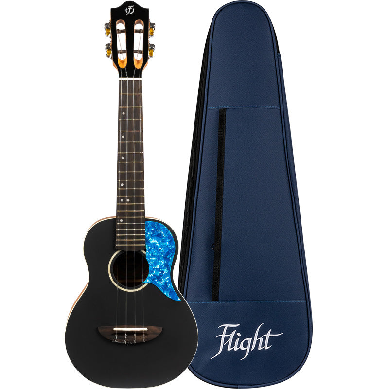 There’s a new princess in town! Meet the Flight Iris, a solid spruce top concert ukulele sporting a painted top in black, blue, or red, pick guard, and laminate mahogany back and sides. Flight Iris Concert Ukulele Black with Gigbaga and Free Shipping
