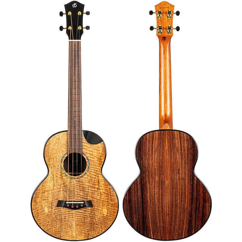 Flight Maia Steel String Baritone Ukulele: Solid mango top, rosewood body, steel strings, scalloped cutaway, &amp; active pickup for rich, bright tone. Includes gigbag Ukulele Trading Co Australia