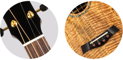 Flight Maia Steel String Baritone Ukulele: Solid mango top, rosewood body, steel strings, scalloped cutaway, &amp; active pickup for rich, bright tone. Includes gigbag Ukulele Trading Co Australia