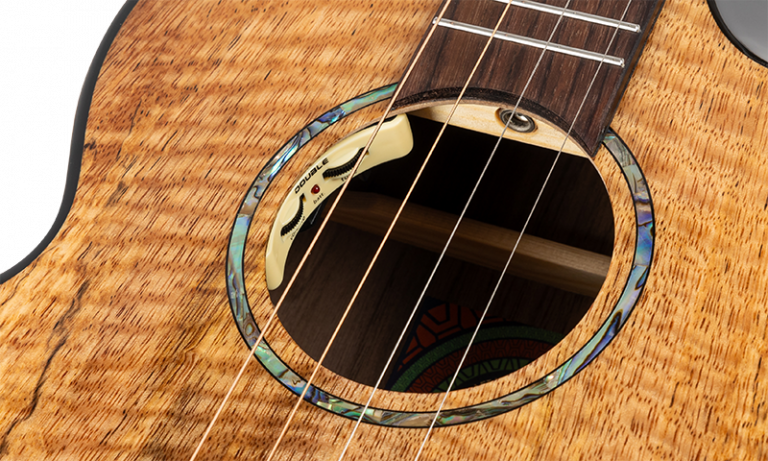 Flight Maia Steel String Baritone Ukulele: Solid mango top, rosewood body, steel strings, scalloped cutaway, &amp; active pickup for rich, bright tone. Includes gigbag Ukulele Trading Co Australia