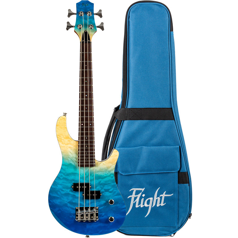 It is time to lay down some awesome grooves with Flight’s Electric Mini Bass! Flight Mini Bass Ukulele Solid Body Transparent Blue wit Gigbag Setup and Free Shipping