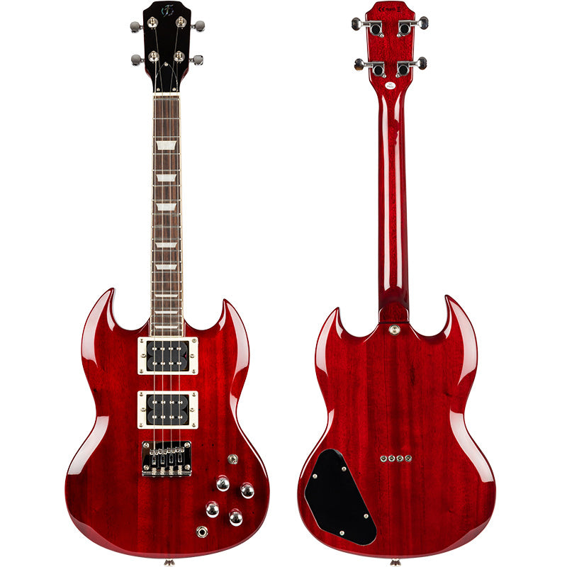 PIONEERTCR Flight Pioneer Tenor Ukulele Transparent Red Steel String Solid Body Electric Ukulele with Deluxe 20mm padded gig bag.