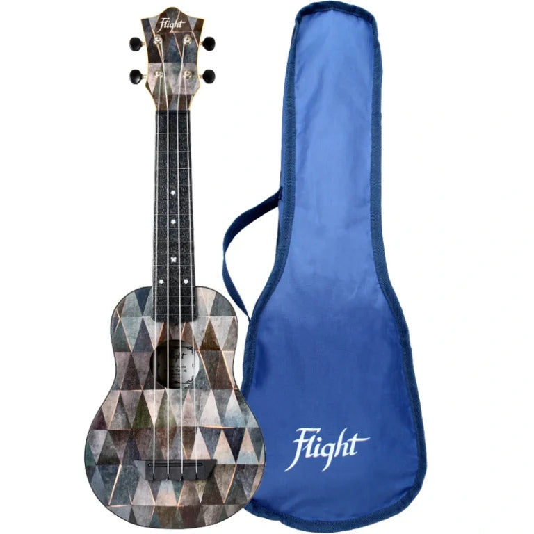 Flight TUS40 Arcana Travel Soprano Ukulele – Geometric Print Linden Top, ABS Body, Zero Fret &amp; Aquila Strings
