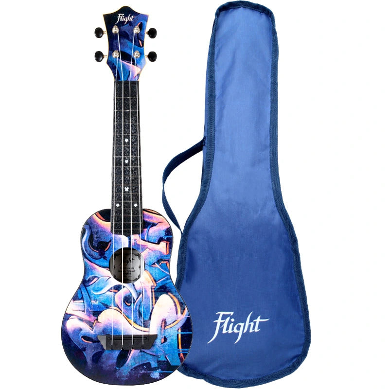 Flight TUS40 Graffiti Travel Soprano Ukulele – Street Art Print Linden Top, ABS Body, Zero Fret &amp; Aquila Strings