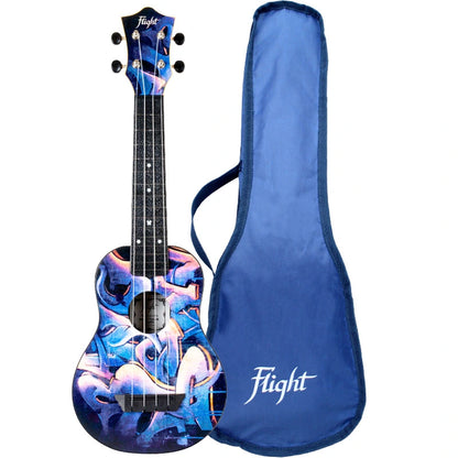 Flight TUS40 Graffiti Travel Soprano Ukulele – Street Art Print Linden Top, ABS Body, Zero Fret &amp; Aquila Strings