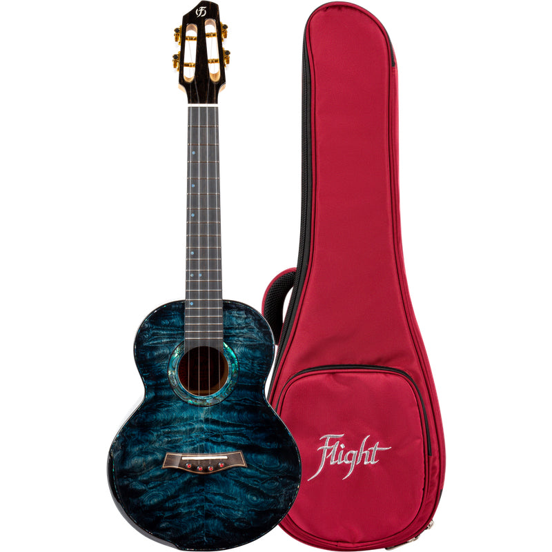 Flight A10 QM Aqua Blue 10th Anniversary Tenor Ukulele  Solid Quilted Maple Handcrafted Tenor Ukulele Ukulele Trading Co Australia