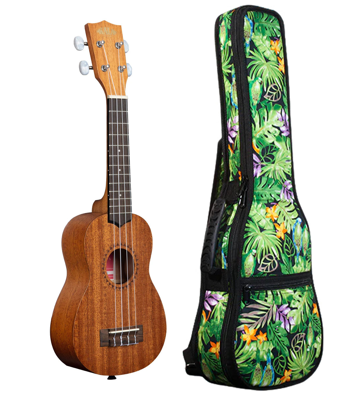 KA-15S Satin Mahogany Soprano Ukulele Includes Gigbag Floral Print, Padded with Backpack Straps