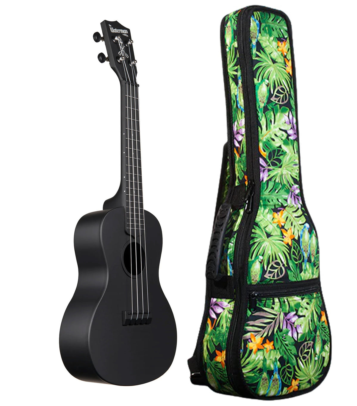 KA-CWB-BK Black Concert Waterman Includes Gigbag Floral Print, Padded with Backpack Straps