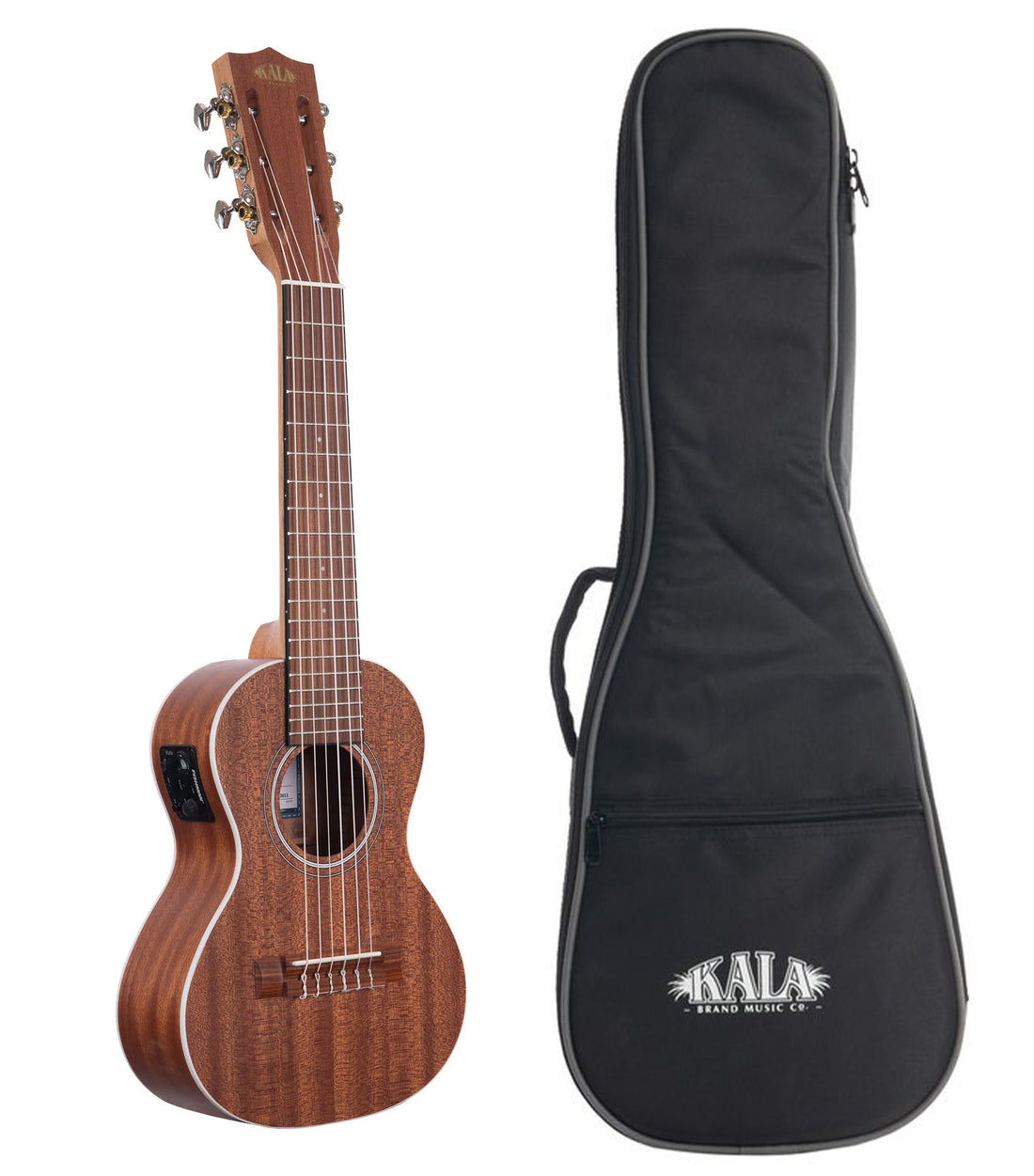 KA-GL-E Mahogany Guitarlele W/EQ w/Gigbag. A combination between ukulele and guitar, the Kala Mahogany Guitarlele packs a lot of fun into a small package. The reserved style of the Mahogany makes for a simple, classic look.  The Guitarlele is lightweight and portable so you can take the fun with you anywhere. An excellent crossover between guitar and ukulele perfect for players of all skill levels.   Ukulele Trading Co Australia