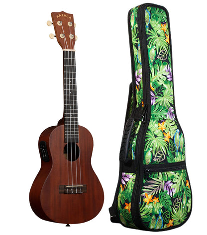 MK-CE Makala Concert Ukulele w/ EQ Includes Gigbag Floral Print, Padded with Backpack Straps