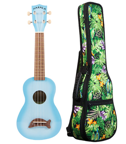 MK-SD/LBLBRST Light Blue Burst Soprano Dolphin Ukulele Includes Gigbag Floral Print, Padded with Backpack Straps