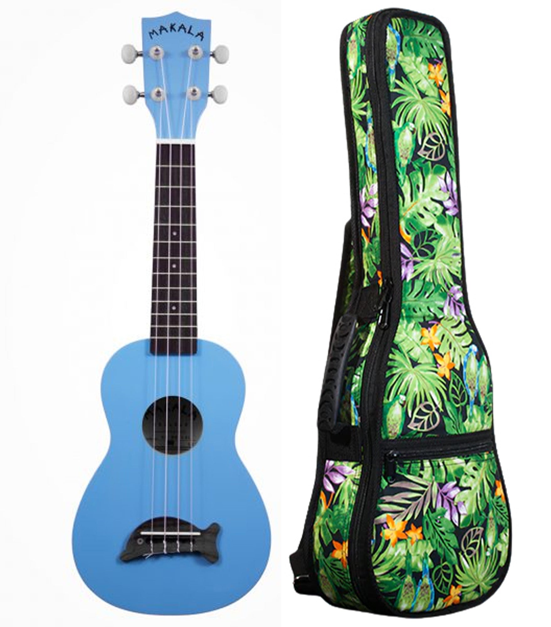 MK-SD/LBL Light Blue Soprano Dolphin Ukelele Includes Gigbag Floral Print, Padded with Backpack Straps