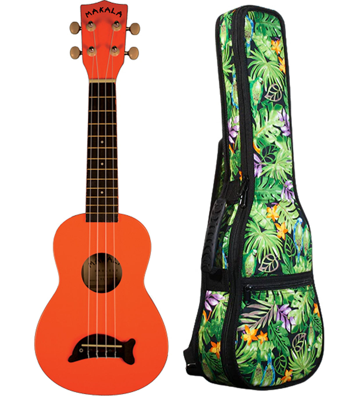 MK-SD/OR Orange Soprano Dolphin Ukulele Includes Gigbag Floral Print, Padded with Backpack Straps