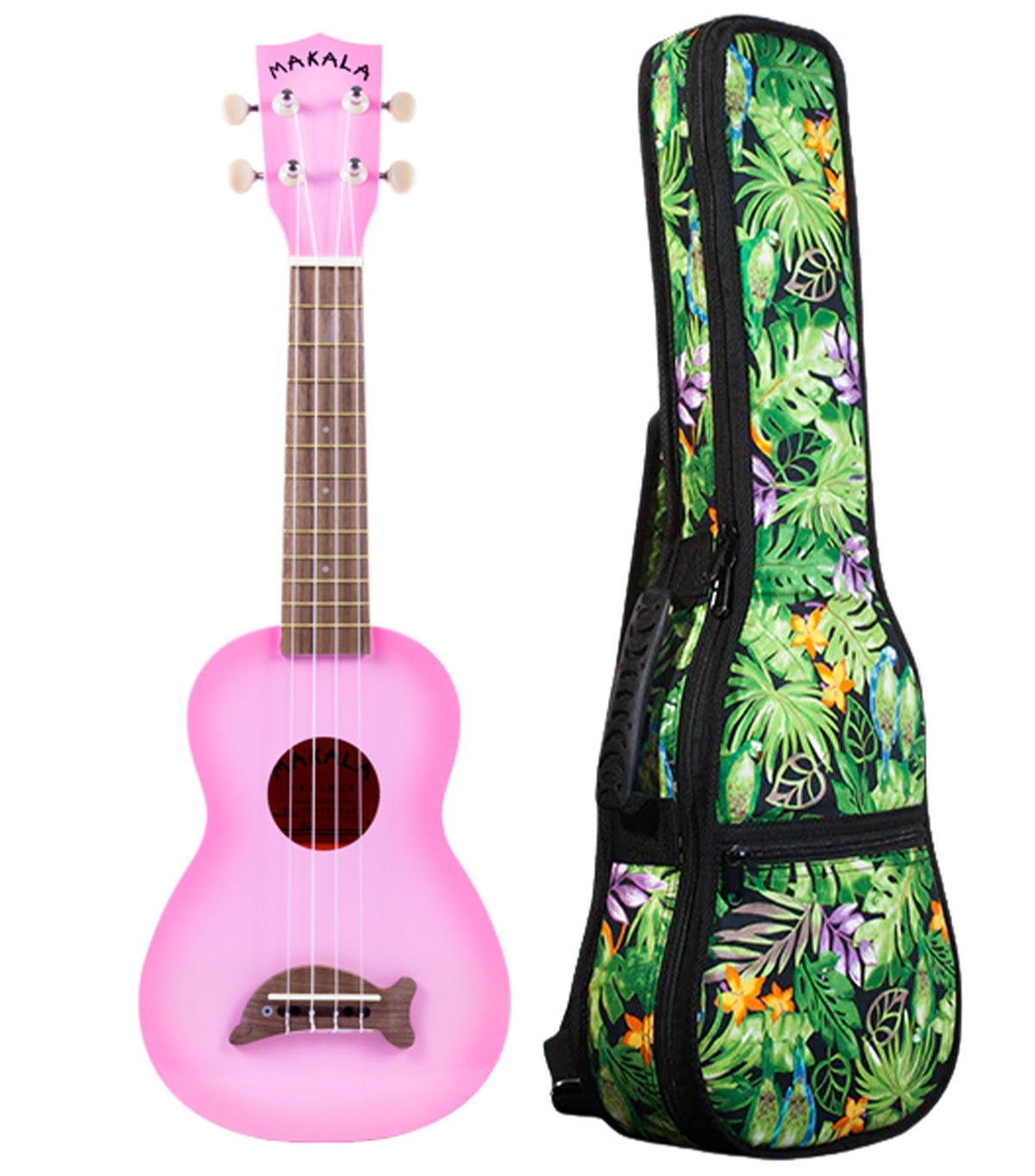 MK-SD/PKBRST Pink Burst Soprano Dolphin Ukulele Includes Gigbag Floral Print, Padded with Backpack Straps