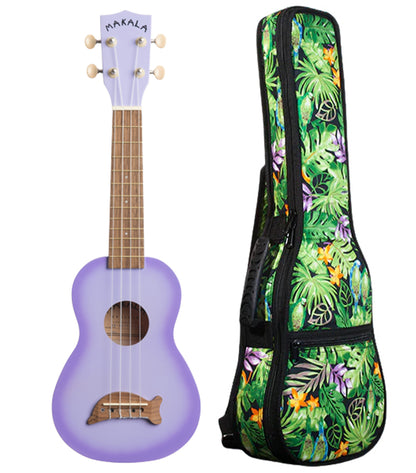 MK-SD/PLBRST Purple Burst Soprano Dolphin Ukulele Includes Gigbag Floral Print, Padded with Backpack Straps