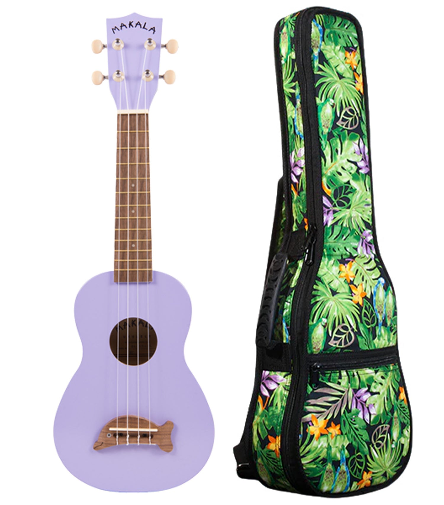 MK-SD/PL Purple Soprano Dolphin Ukulele Includes Gigbag Floral Print, Padded with Backpack Straps