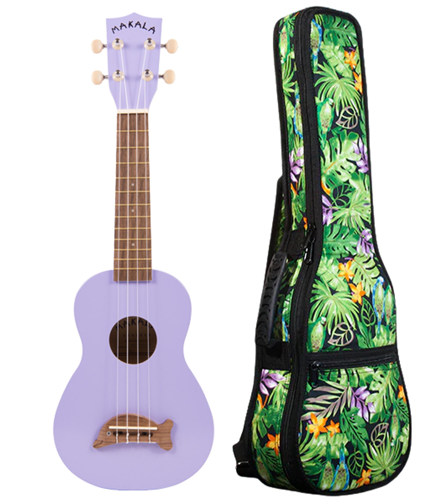 MK-SD/PL Purple Soprano Dolphin Ukulele Includes Gigbag Floral Print, Padded with Backpack Straps