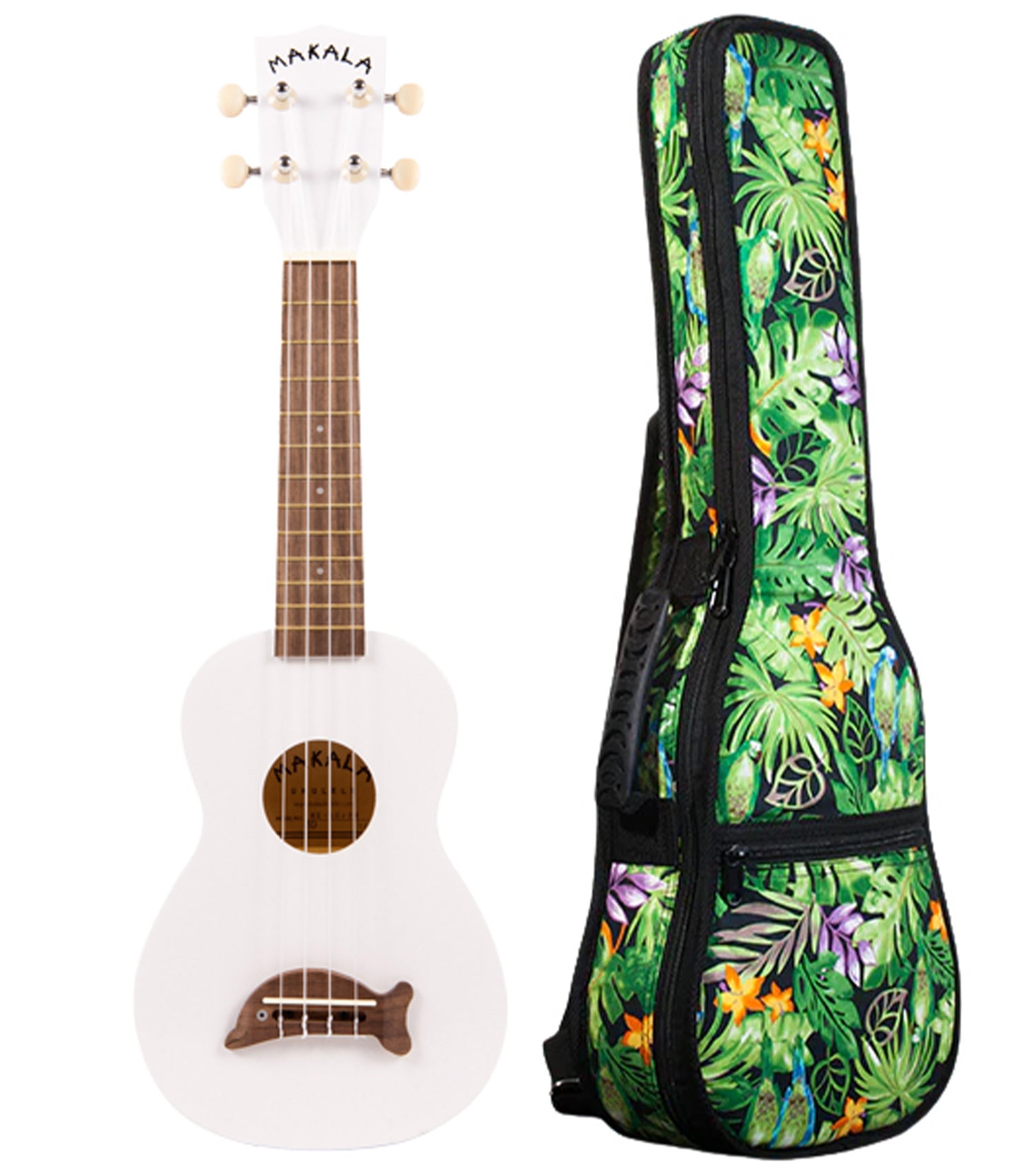 MK-SD/PW Pearl White Soprano Dolphin Ukulele Includes Gigbag Floral Print, Padded with Backpack Straps