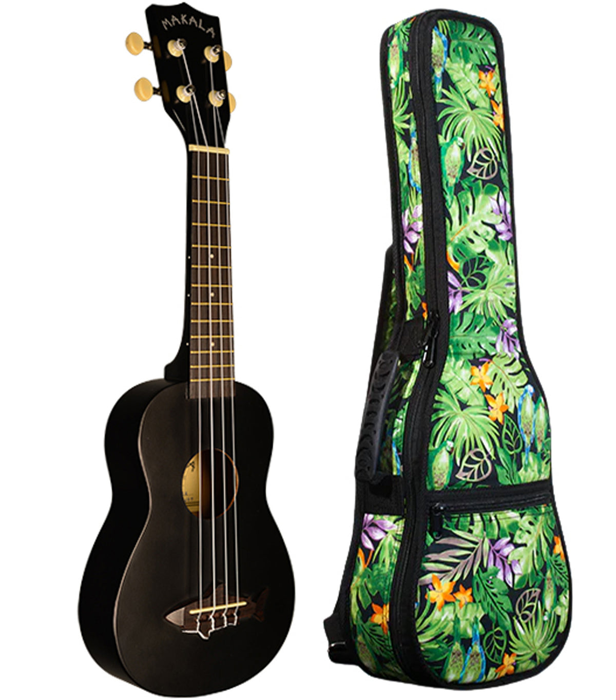 MK-SS/BLK Blacktip Soprano Shark Ukulele Includes Gigbag Floral Print, Padded with Backpack Straps