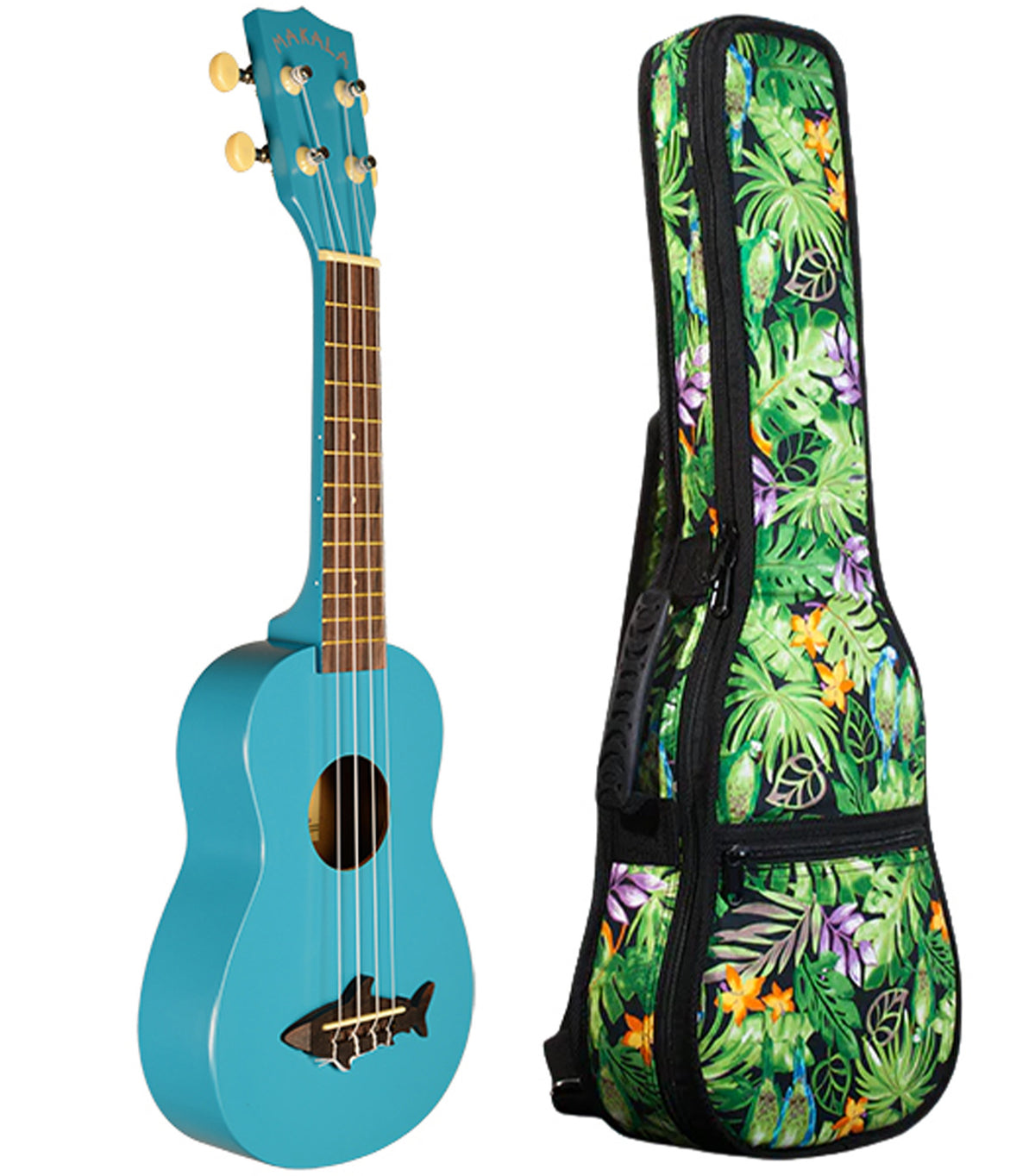 MK-SS/BLU Blue Soprano Shark Ukulele Includes Gigbag Floral Print, Padded with Backpack Straps