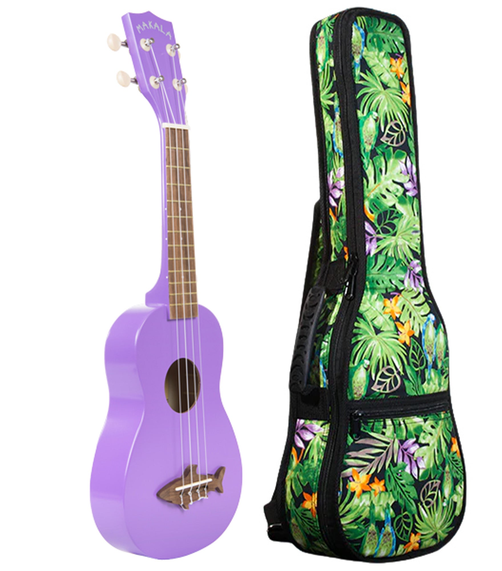 MK-SS/PUR Purple Soprano Shark Ukulele Includes Gigbag Floral Print, Padded with Backpack Straps