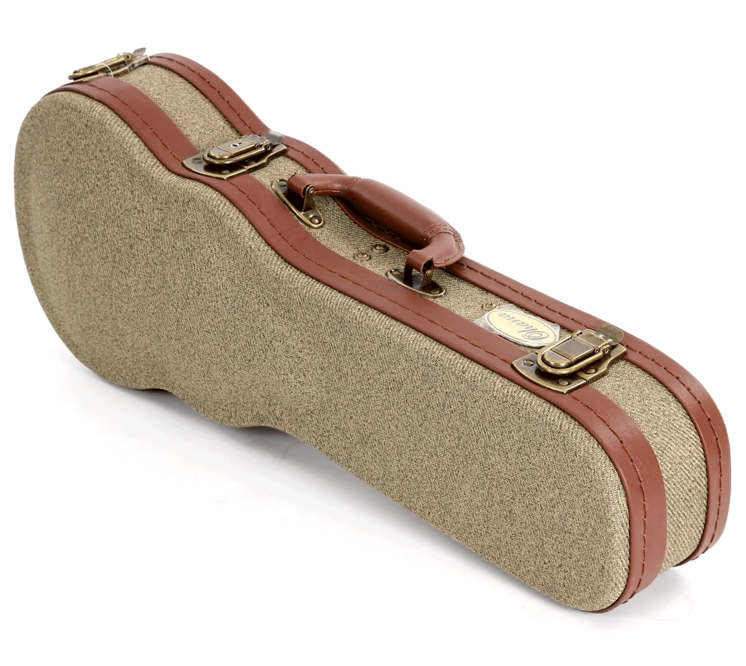 Ohana Hardcase UOT-24 Concert Ukulele Case Durable Olive Twill Fabric Arched Top Design for Extra Instrument Protection Brown Tolex Trim with Sewn Stitching and Matching Handle Antique Bronze Drawbolt Case Latches Antique Bronze Side and Bottom Stops for Extra Stability & Protection Padded Plush Interior Velvet in Wine Color Interior Heel Rest with Storage Compartment Ukulele Trading Co Australia