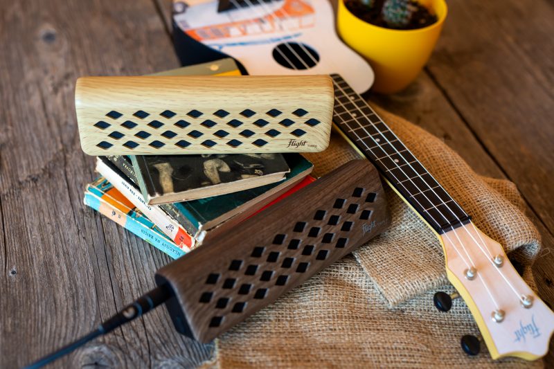 Flight Tiny6 Ukulele Amplifier 6 watts, two speakers Bluetooth Functionality Loud and long-lasting portable amplifier Fits in a day pack or gig bag pocket 2 Channels so you can play along to backing tracks Ukulele Trading Co Australia