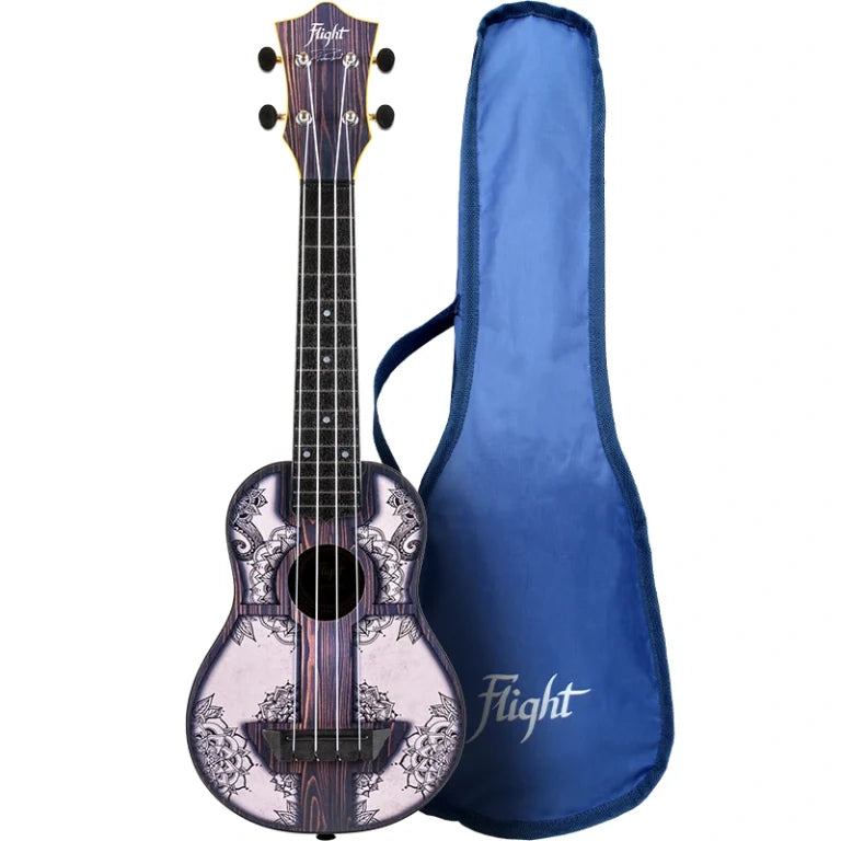 Flight TUS40 Mandala Wood Travel Soprano Ukulele – Geometric Linden Top, ABS Body, Aquila Super Nylgut Strings &amp; Gig Bag