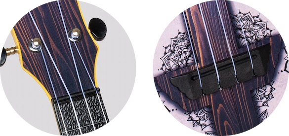 Flight TUS40 Mandala Wood Travel Soprano Ukulele – Geometric Linden Top, ABS Body, Aquila Super Nylgut Strings &amp; Gig Bag