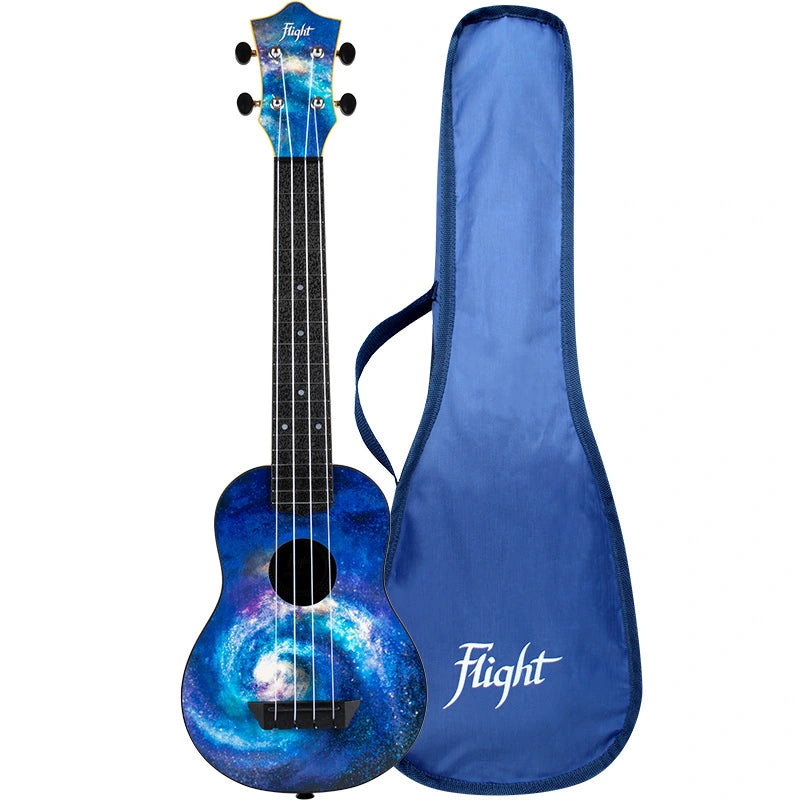 Flight TUS40 Space Travel Soprano Ukulele – Galaxy Print Linden Top, ABS Body, Aquila Nylgut Strings &amp; Gig Bag