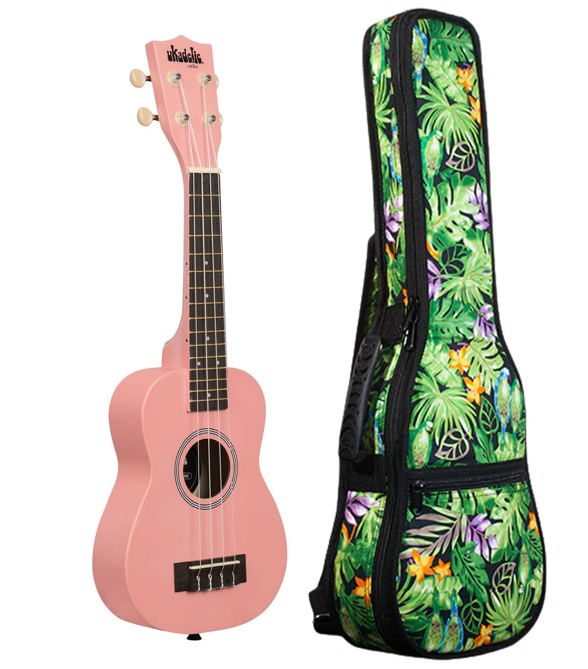 UK-FLAMINGO Flamingo Ukadelic Soprano Ukulele Includes Gigbag Floral Print, Padded with Backpack Straps