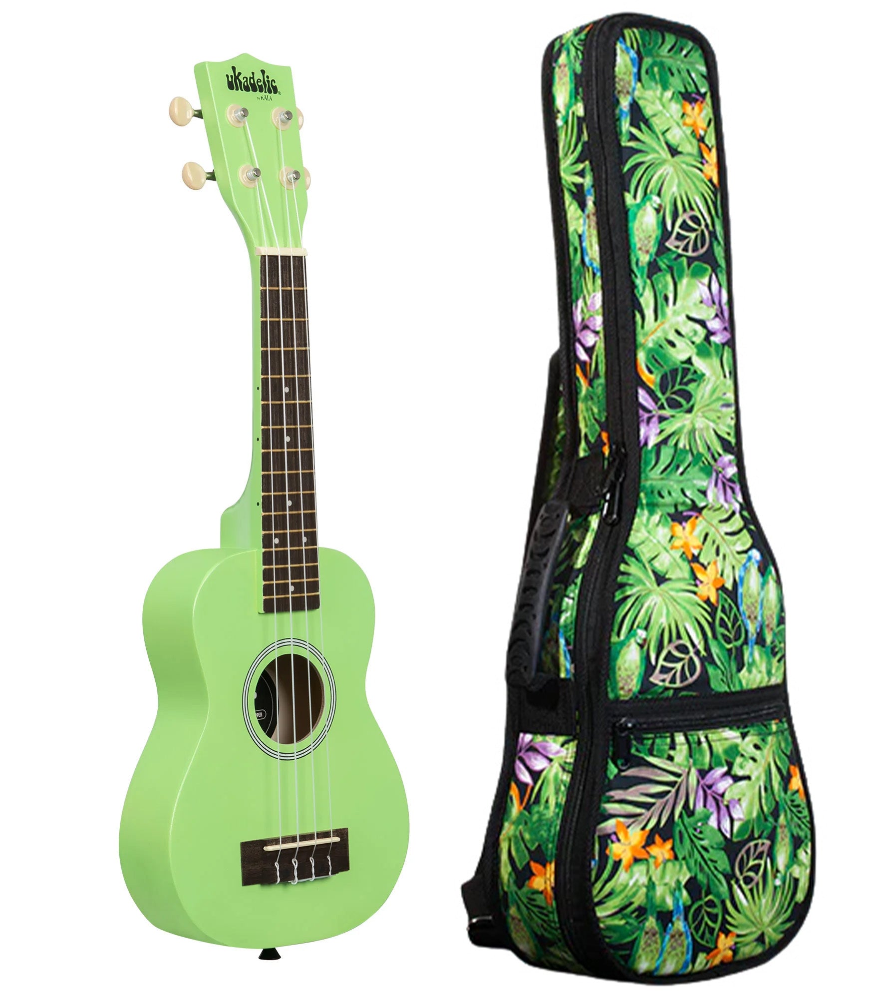 UK-GRASSHOPPER Grasshopper Ukadelic Soprano Ukulele Includes Gigbag Floral Print, Padded with Backpack Straps