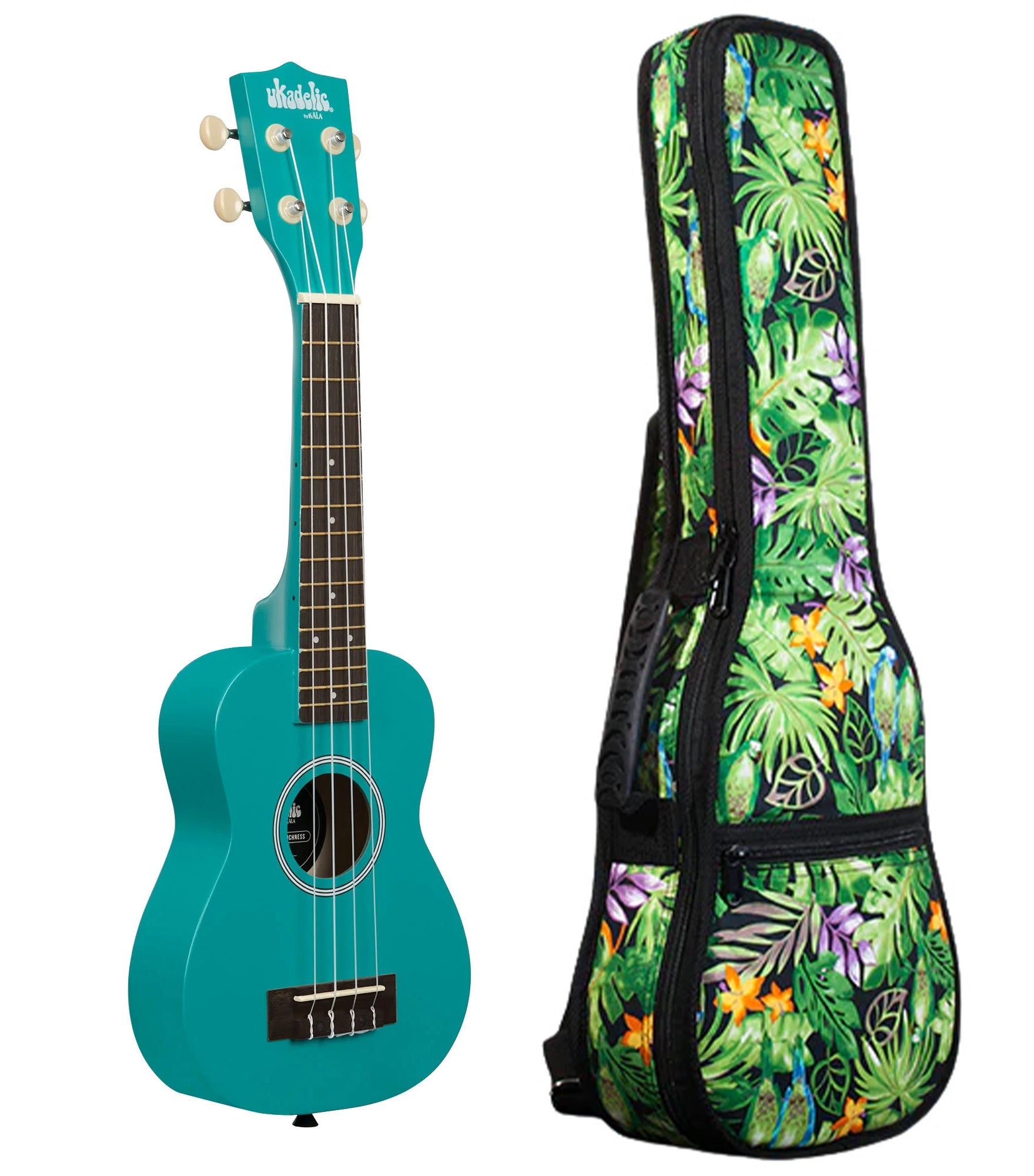 UK-LOCHNESS Lochness Ukadelic Soprano Ukulele Includes Gigbag Floral Print, Padded with Backpack Straps