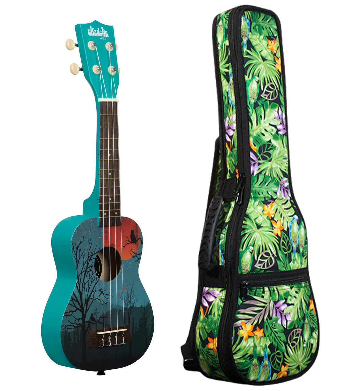 UK-MOONRISE Moonrise Ukadelic Soprano Ukulele Includes Gigbag Floral Print, Padded with Backpack Straps