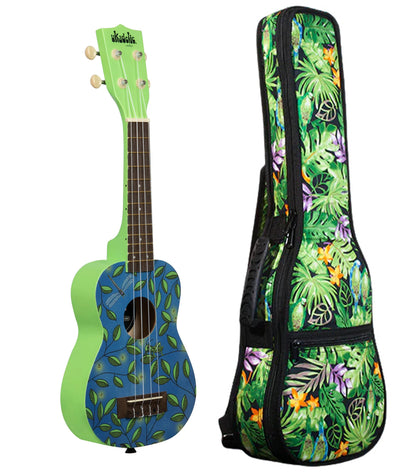 UK-NIGHTLIGHT Night Light Ukadelic Soprano Ukulele Includes Gigbag Floral Print, Padded with Backpack Straps