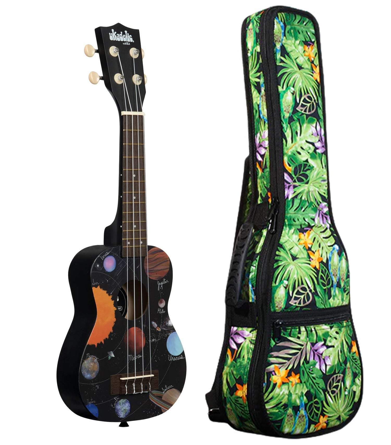 UK-SPACEDOUT Spaced Out Ukadelic Soprano Ukulele Includes Gigbag Floral Print, Padded with Backpack Straps