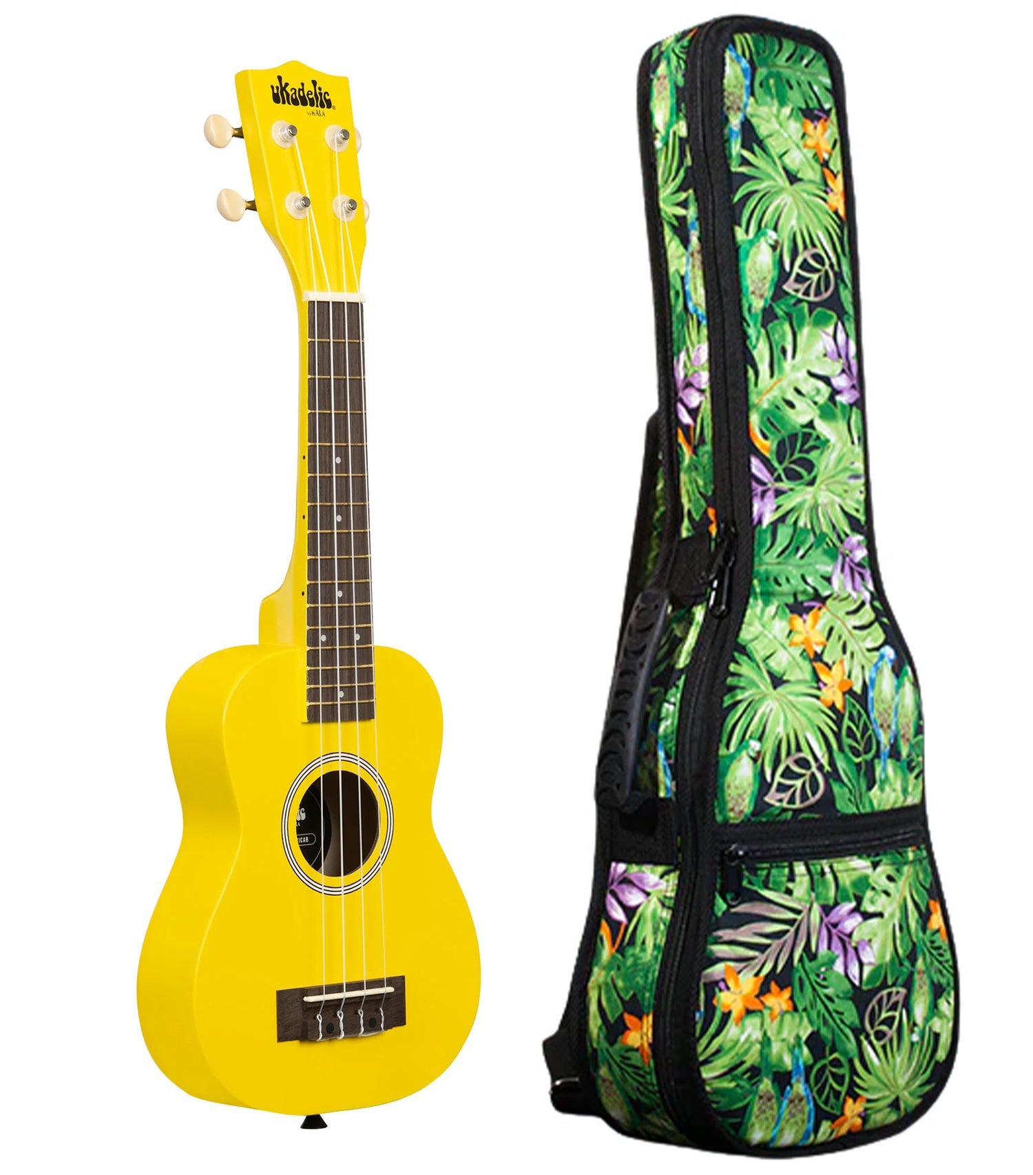 UK-TAXICAB Taxi Cab Ukadelic Soprano Ukulele Includes Gigbag Floral Print, Padded with Backpack Straps