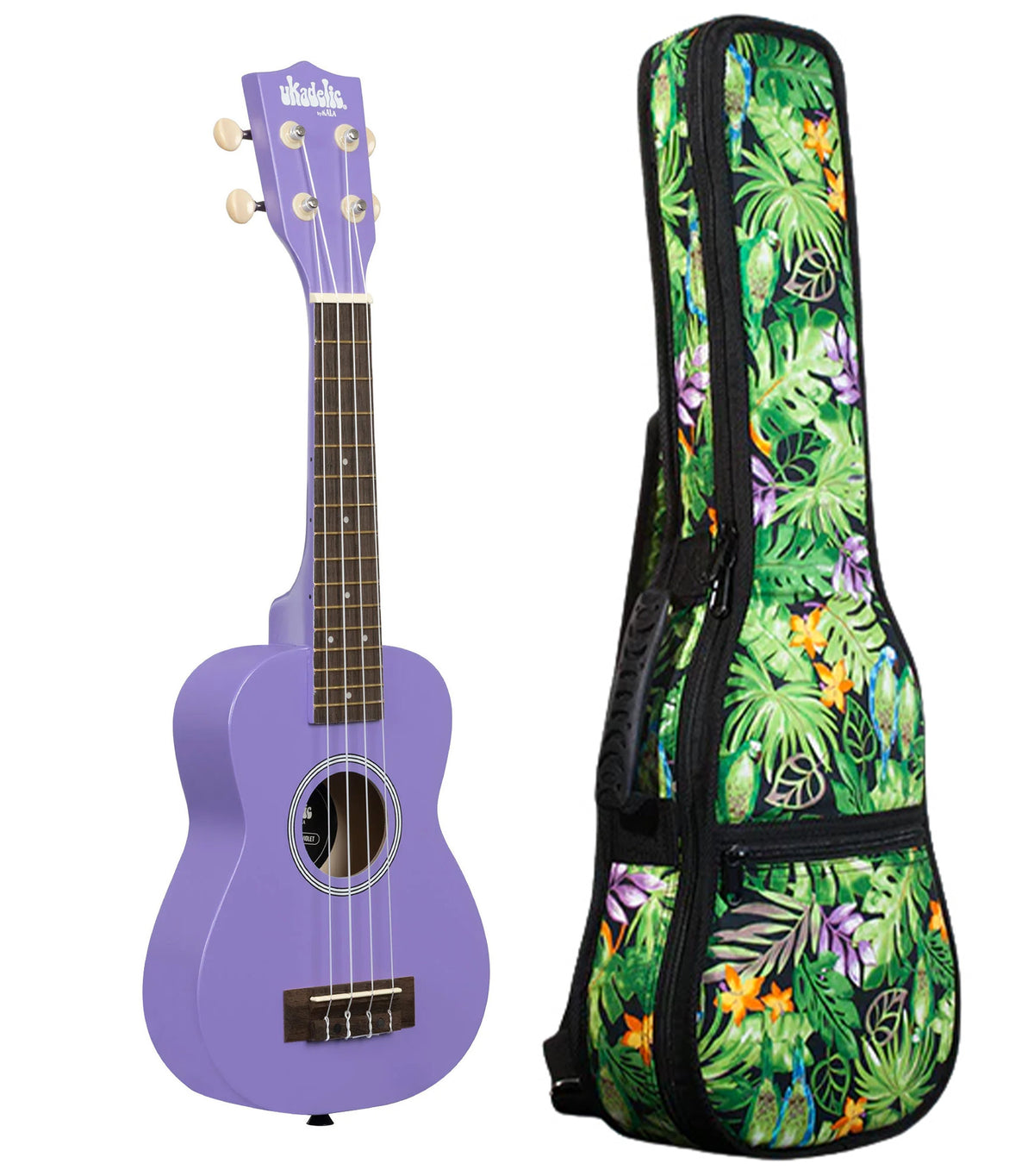 UK-ULTRAVIOLET Ultra Violet Ukadelic Soprano Ukulele Includes Gigbag Floral Print, Padded with Backpack Straps