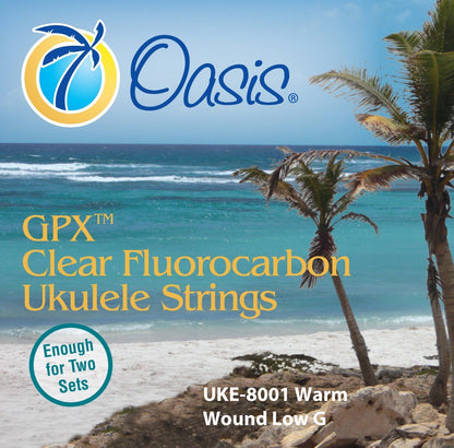 USA made Oasis Warm Low G Fluorocarbon Set with the Copper wound Low G Strings.  Ukulele Trading Co Australia GPX UKE-8001 Warm Wound Low G