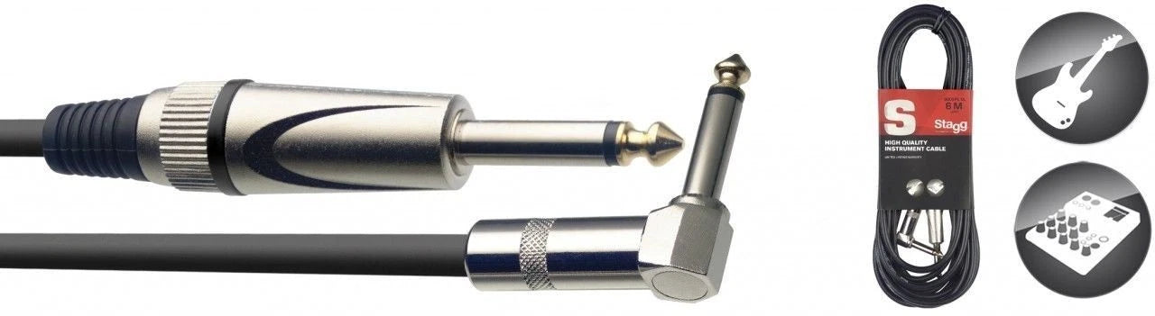 Stagg SGC6PL-DL Instrument Cable 6m (20ft) – L-Shape Jack Lead