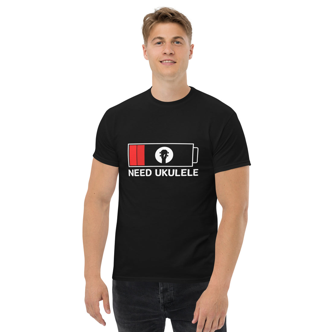 “Need Ukulele” unisex t-shirt, funny music gift for players, teachers, and uke fans.