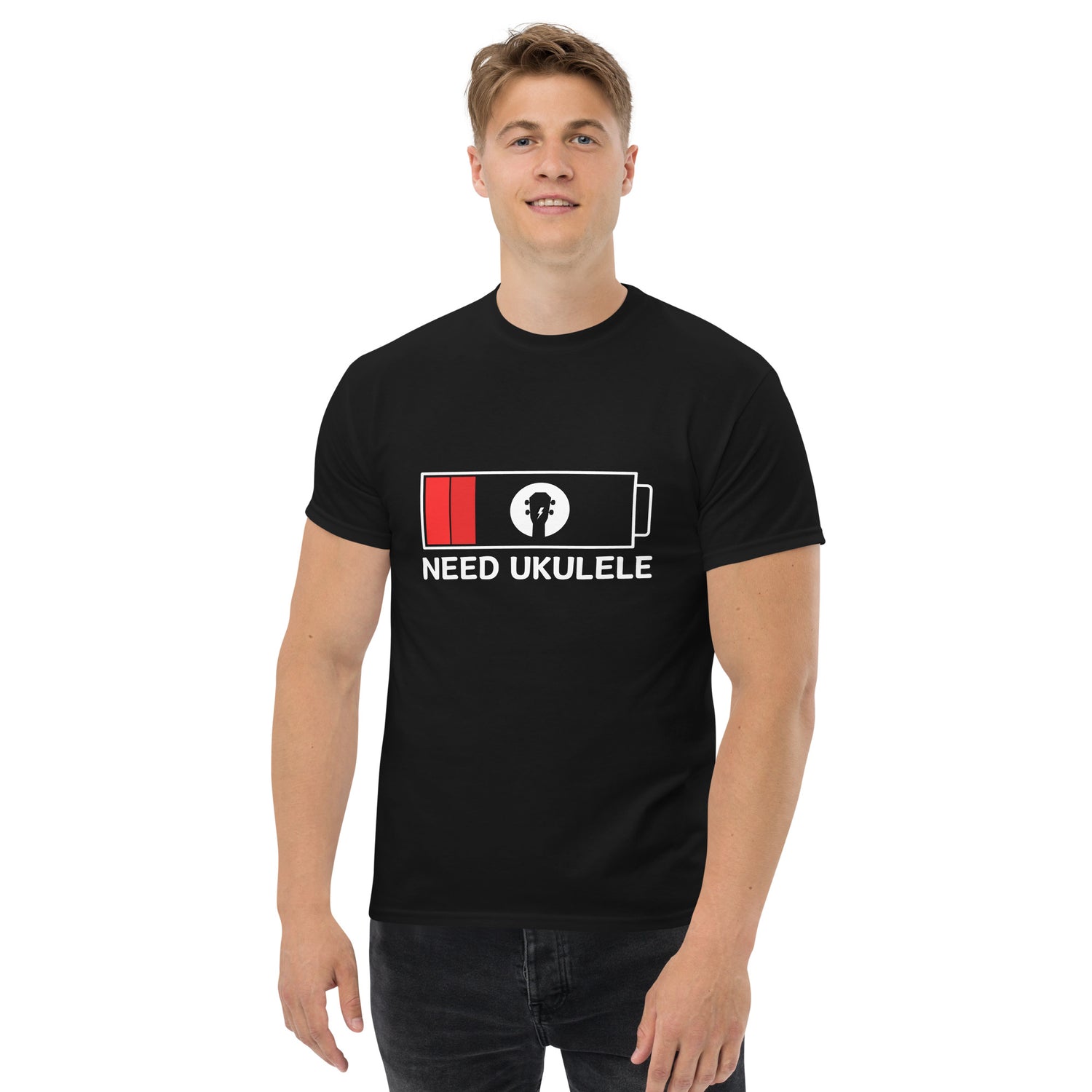 “Need Ukulele” unisex t-shirt, funny music gift for players, teachers, and uke fans.