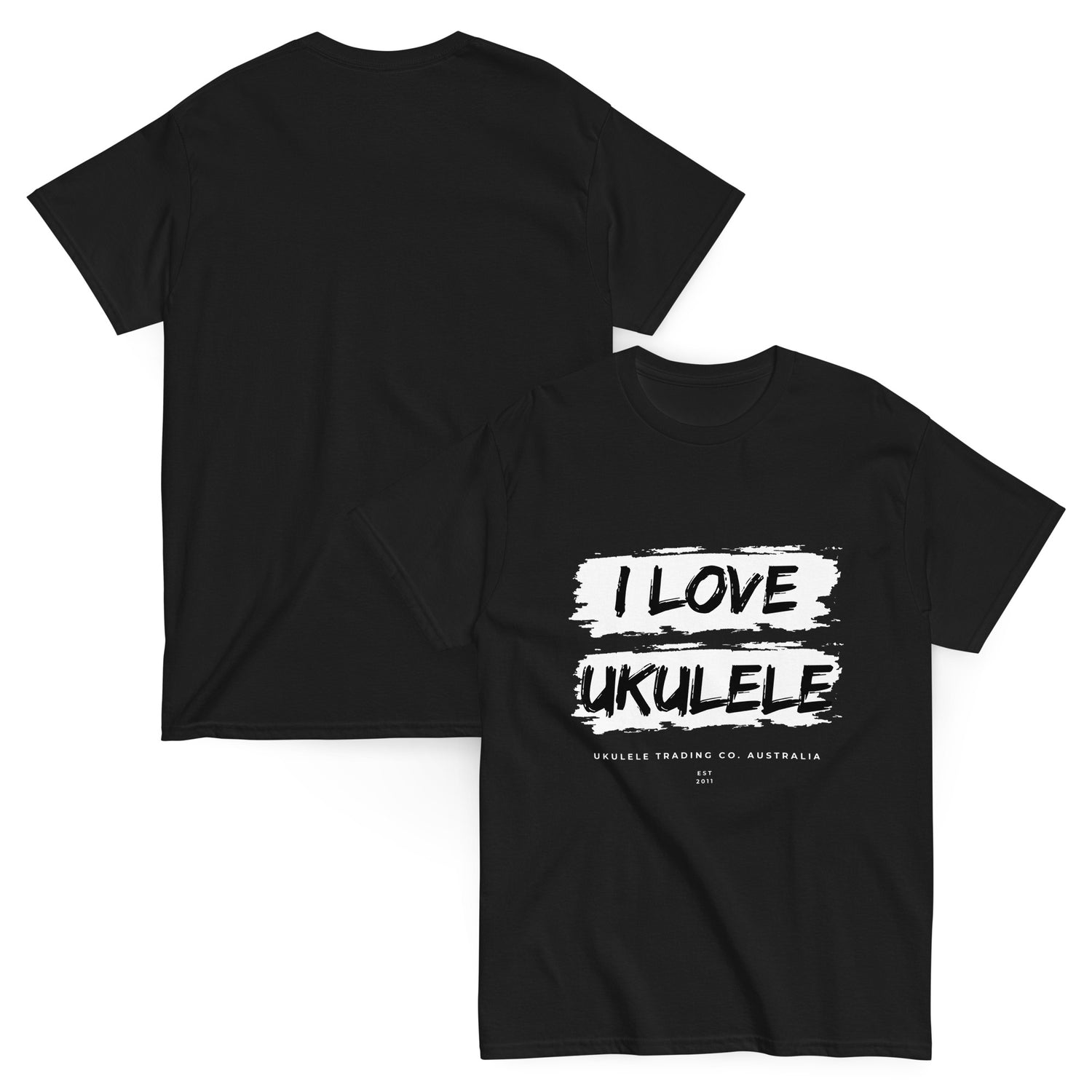 “I Love Ukulele” unisex t-shirt for music lovers, teachers, and festival fans.