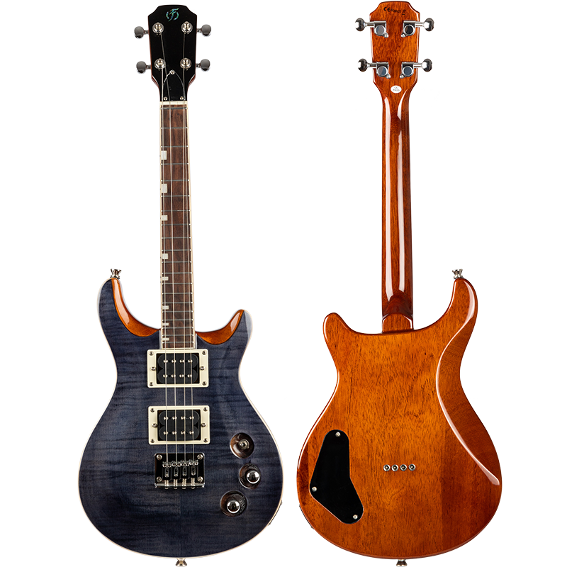 VANGTBK Flight Vanguard Transparent Black Solid Body Electric Ukulele with Deluxe 20mm padded gig bag.