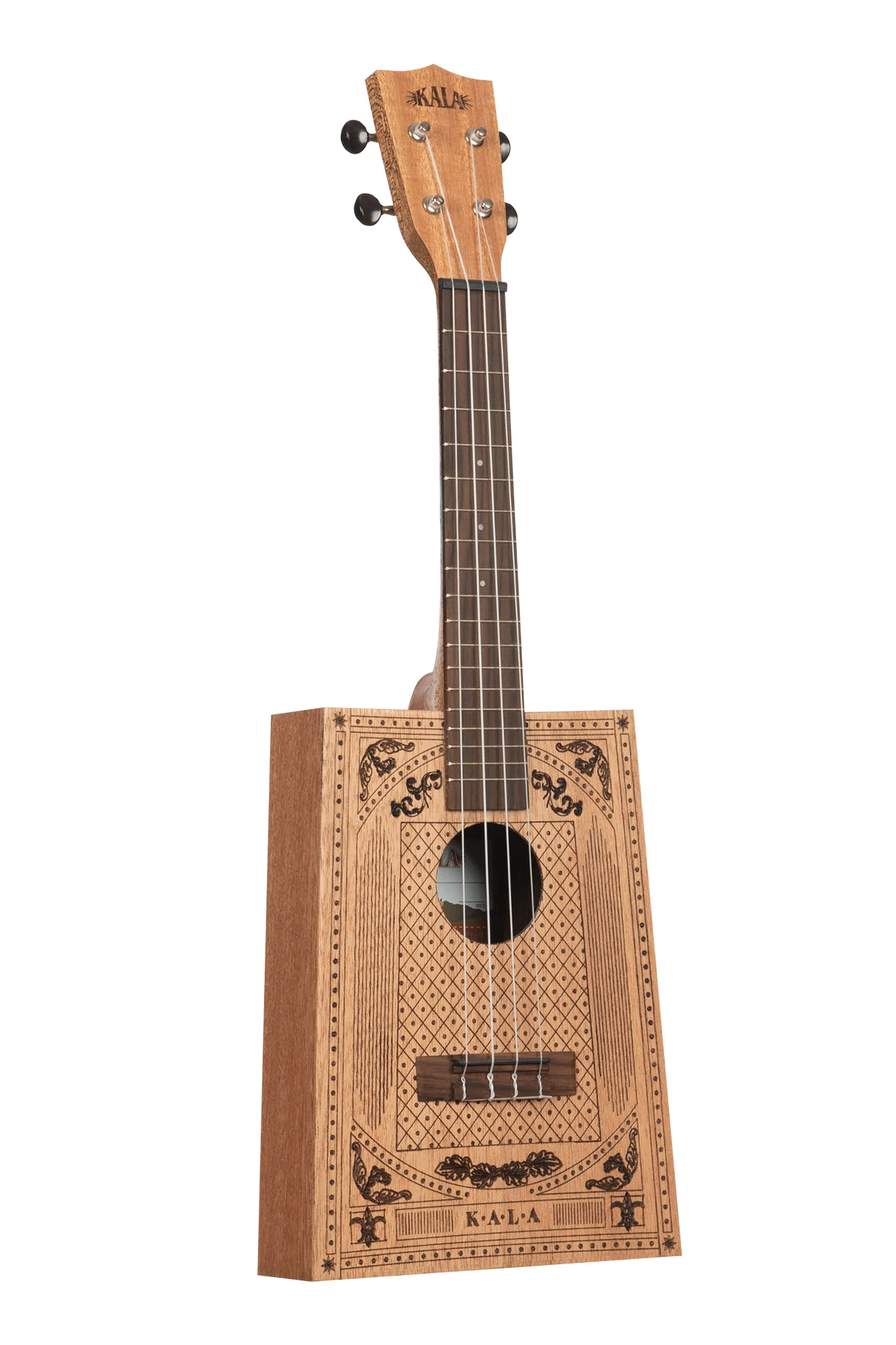 Kala Concert Cigar Box Ukulele Kala KA-CB-VICT-C Concert Ukulele SIZE: Concert TOP: Meranti BACK &amp; SIDES: Meranti NECK: Meranti FINISH: Satin FINGERBOARD: Indonesian Nandu HEADSTOCK: Standard BRIDGE: Indonesian Nandu TUNERS: Open Gear, Chrome, Black Button STRINGS: Aquila Super Nylgut® NUT &amp; SADDLE: Graph Tech TUSQ® STRAP BUTTON: Black 1x Ukulele Trading Co Australia