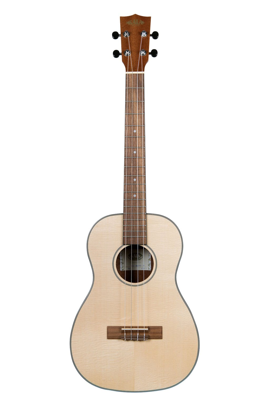 Kala KA-SSTU-B baritone ukulele the side  view of the  solid spruce top and mahogany back and sides the ukulele trading Co Australia